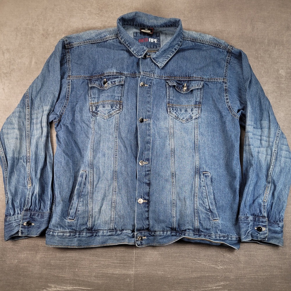Red Ape Y2K Denim Jacket Mens 5XL Blue Light Wash Button Up Trucker Coat